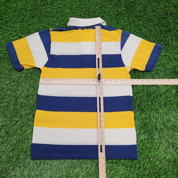 Vintage 80s MOD Block-Stripes Polo Shirt S/M 17x25 Yellow - Picture 3 of 11